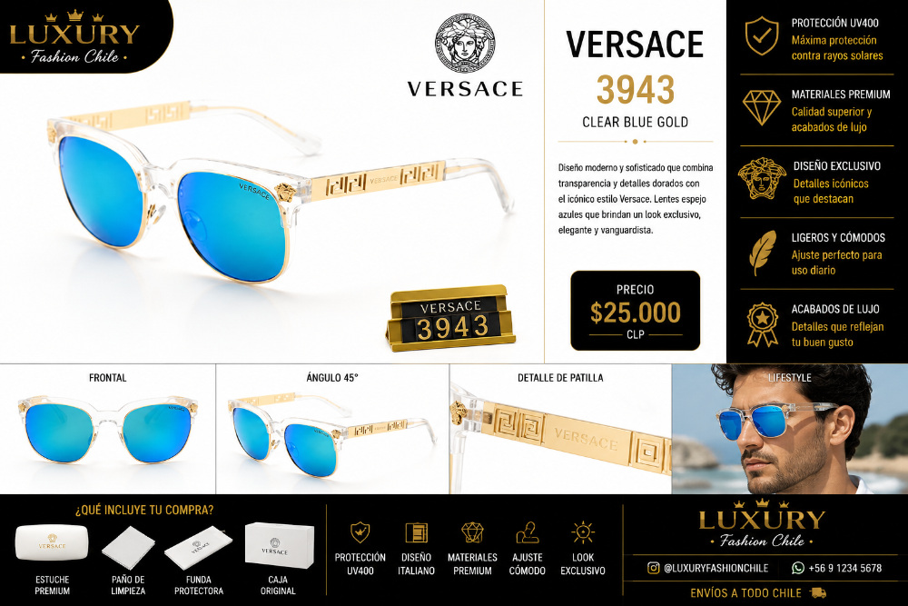 Lentes de Sol Versace 3943 Clear Blue Gold