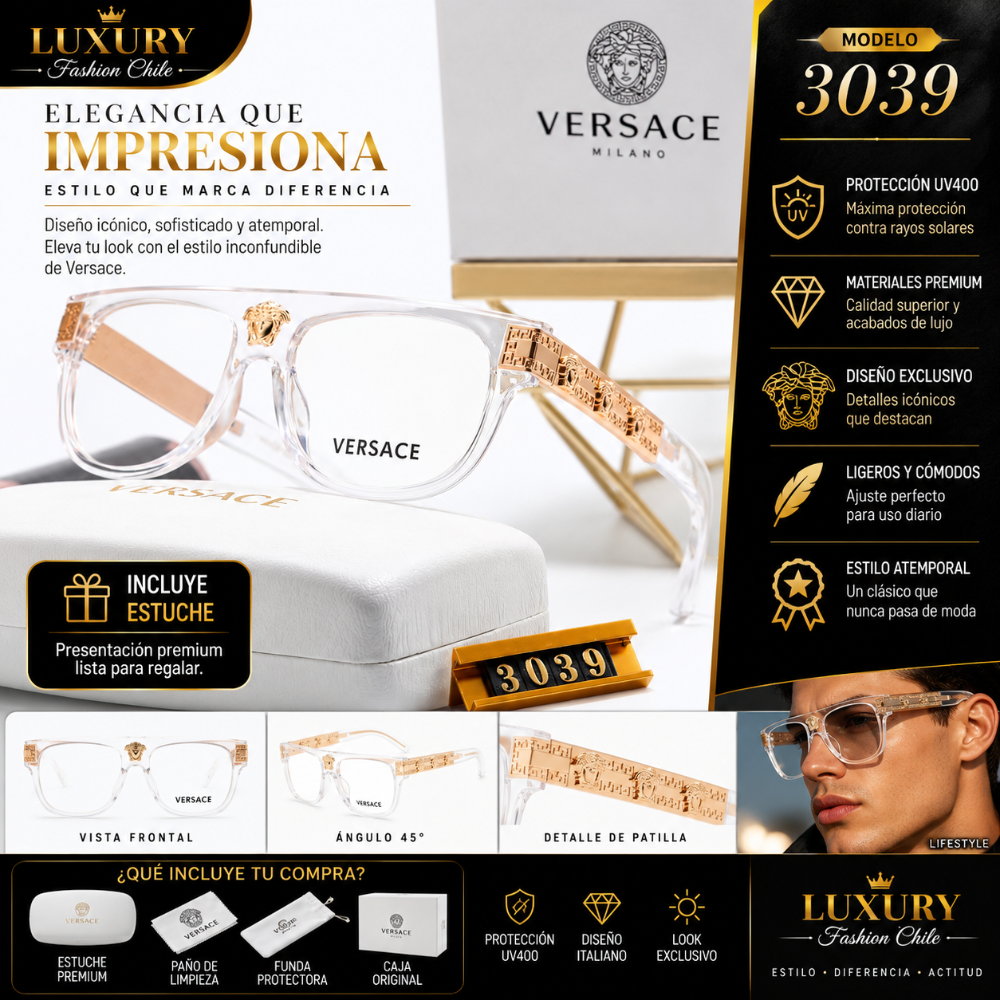 Lentes Ópticos Versace 3039 Crystal Gold