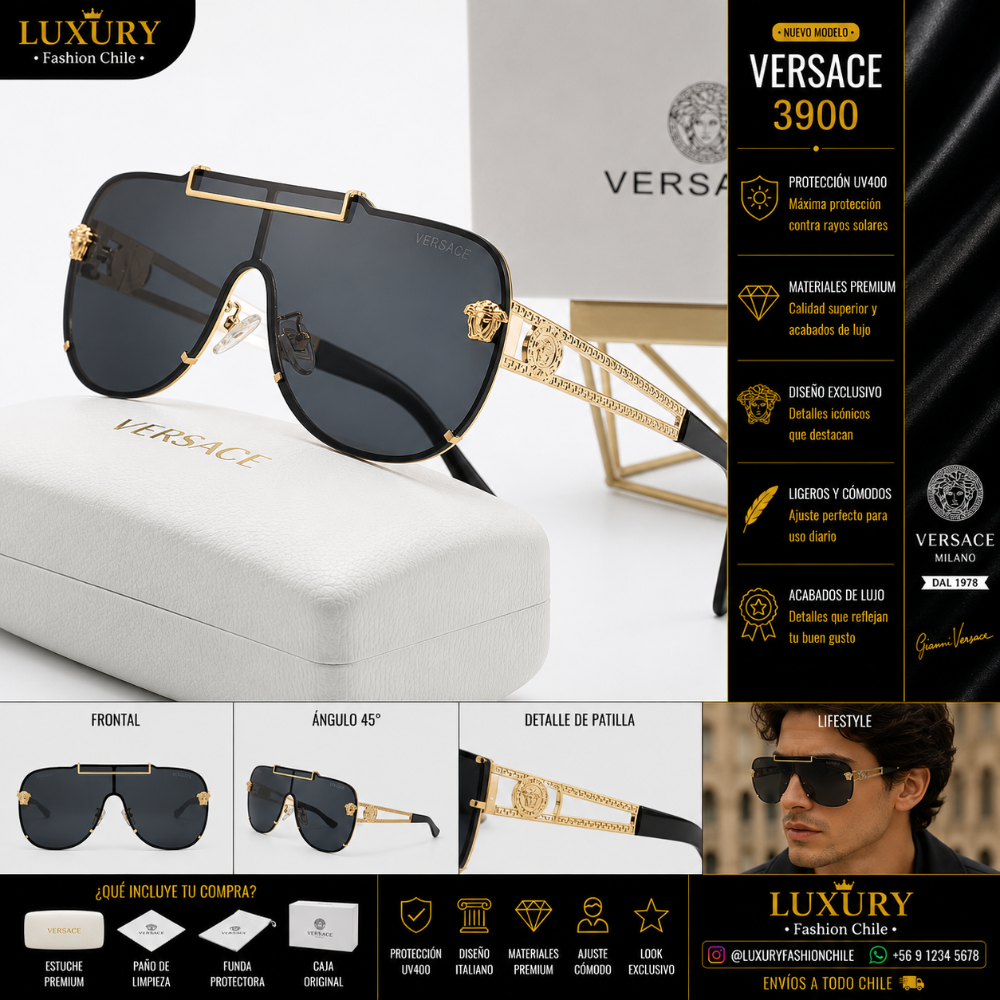 Lentes de Sol Versace 3900 Black & Gold
