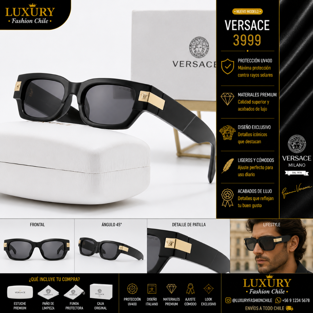 Lentes de Sol Versace 3999 Black & Gold
