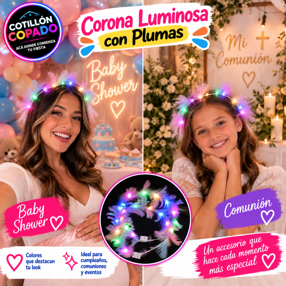 VINCHA DE PLUMAS LUMINOSA