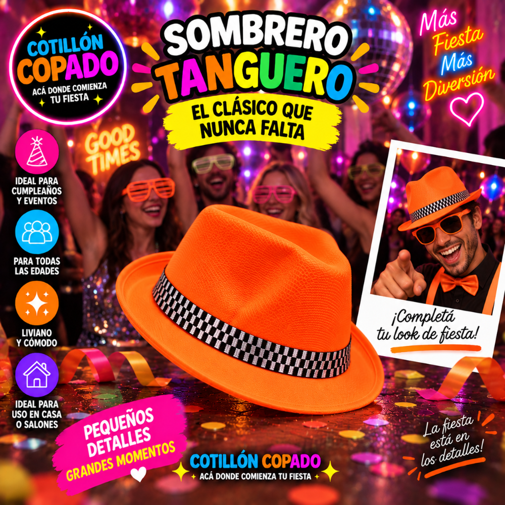 SOMBRERO TANGUERO NARANJA FLUOR