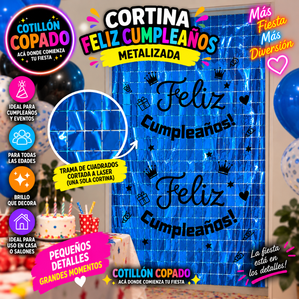 CORTINA FELIZ CUMPLE AZUL