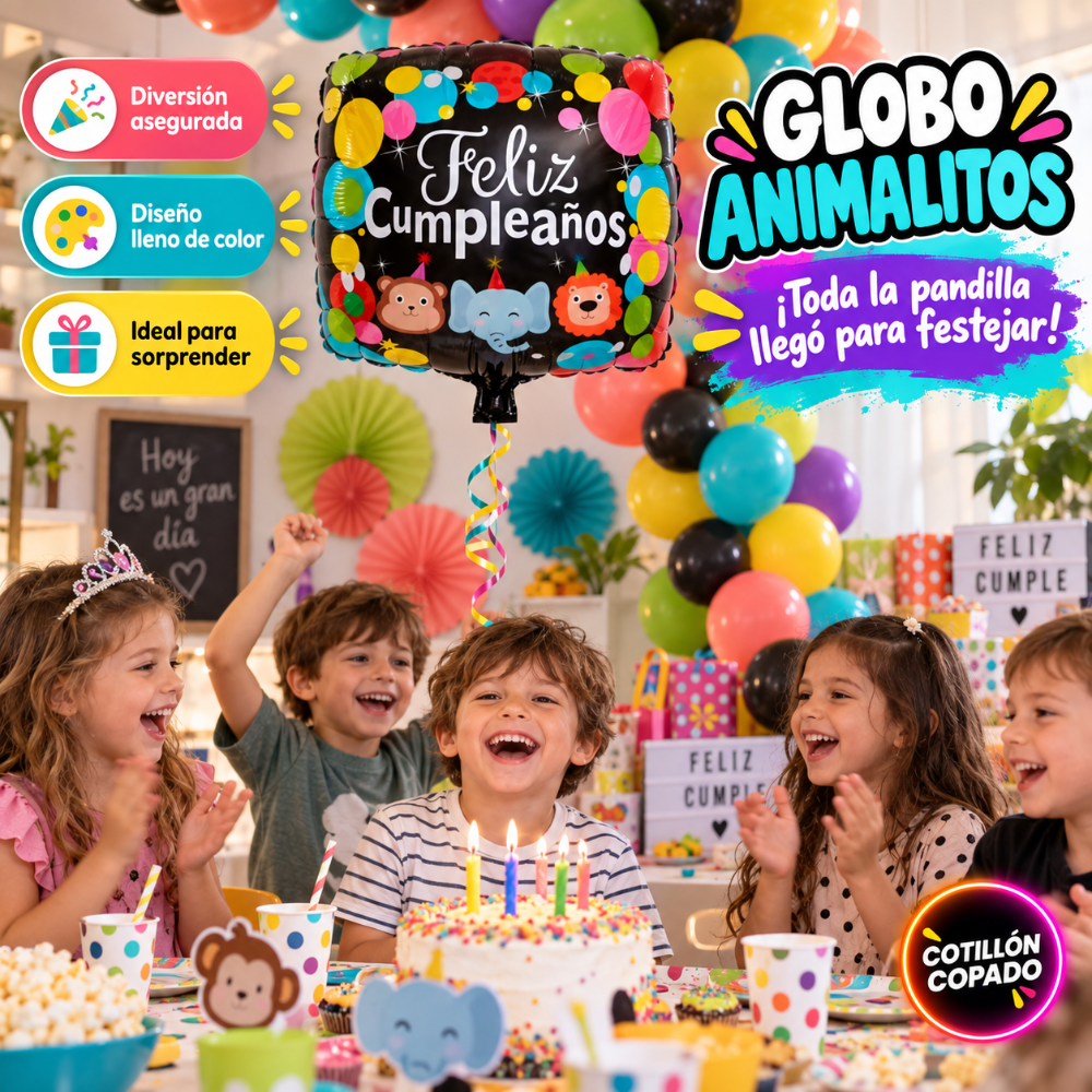 GLOBO FELIZ CUMPLEAÑOS ANIMALITOS