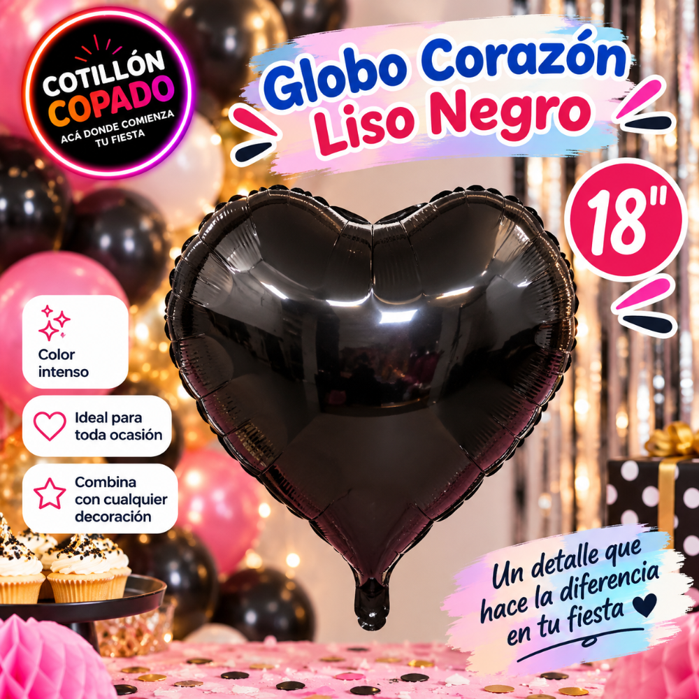 GLOBO CORAZON NEGRO 18"