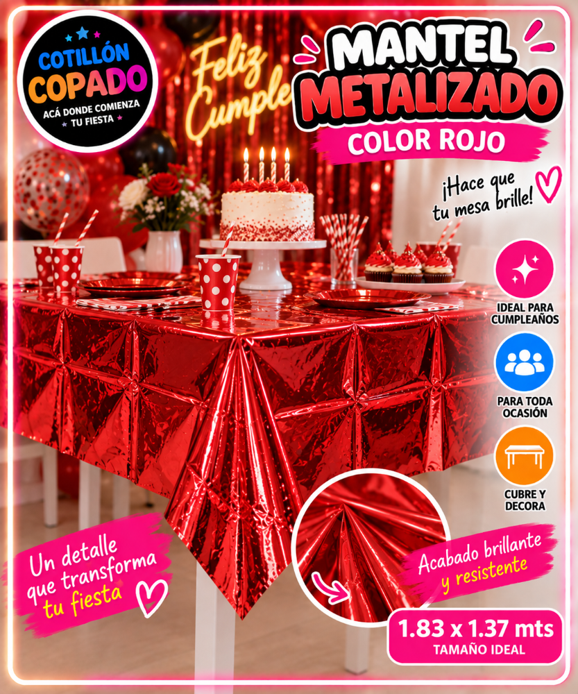 MANTEL ROJO METALIZADO