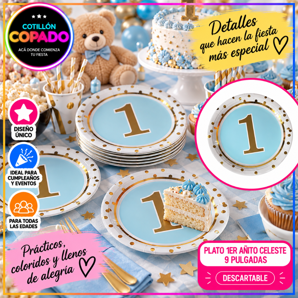 PLATO PRIMER AÑITO CELESTE 9" X 10 Uds