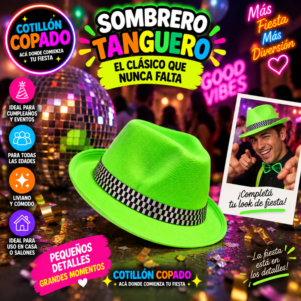 SOMBRERO TANGUERO VERDE FLUOR