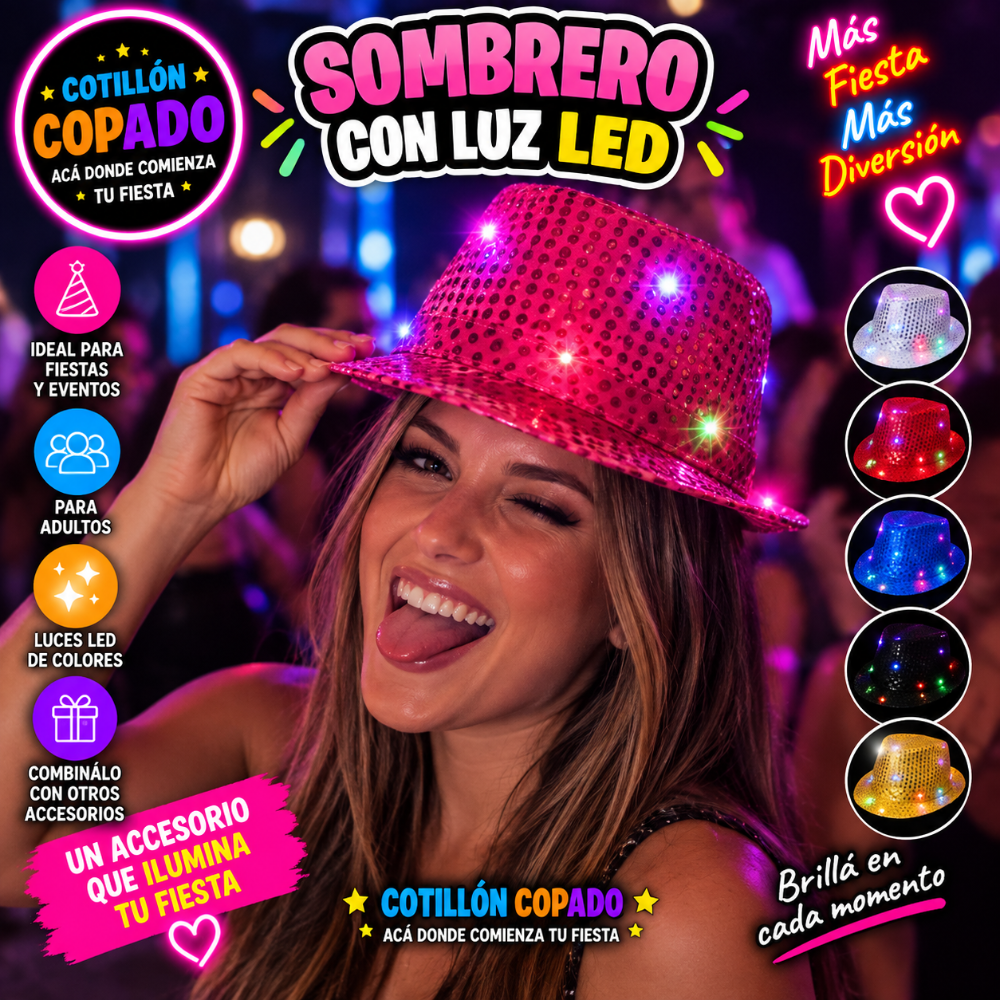 SOMBRERO LENTEJUELA LUMINOSO ROSA