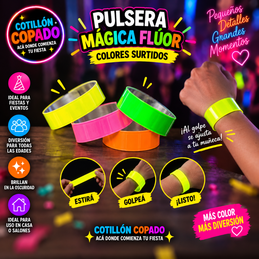 PULSERA MAGICA FLUOR COLORES SURTIDOS X 10