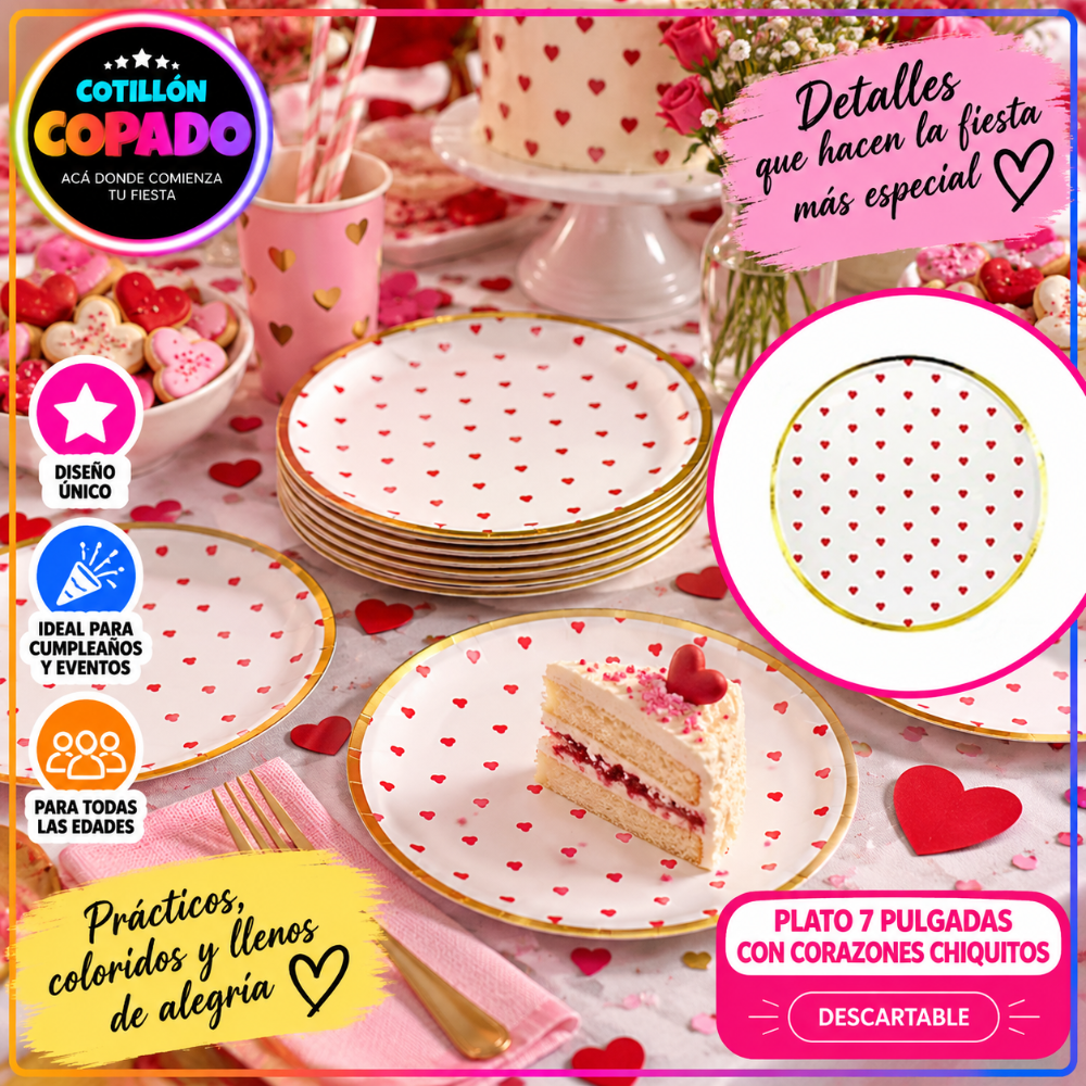 PLATO CON CORAZONES 7" X 10 Uds