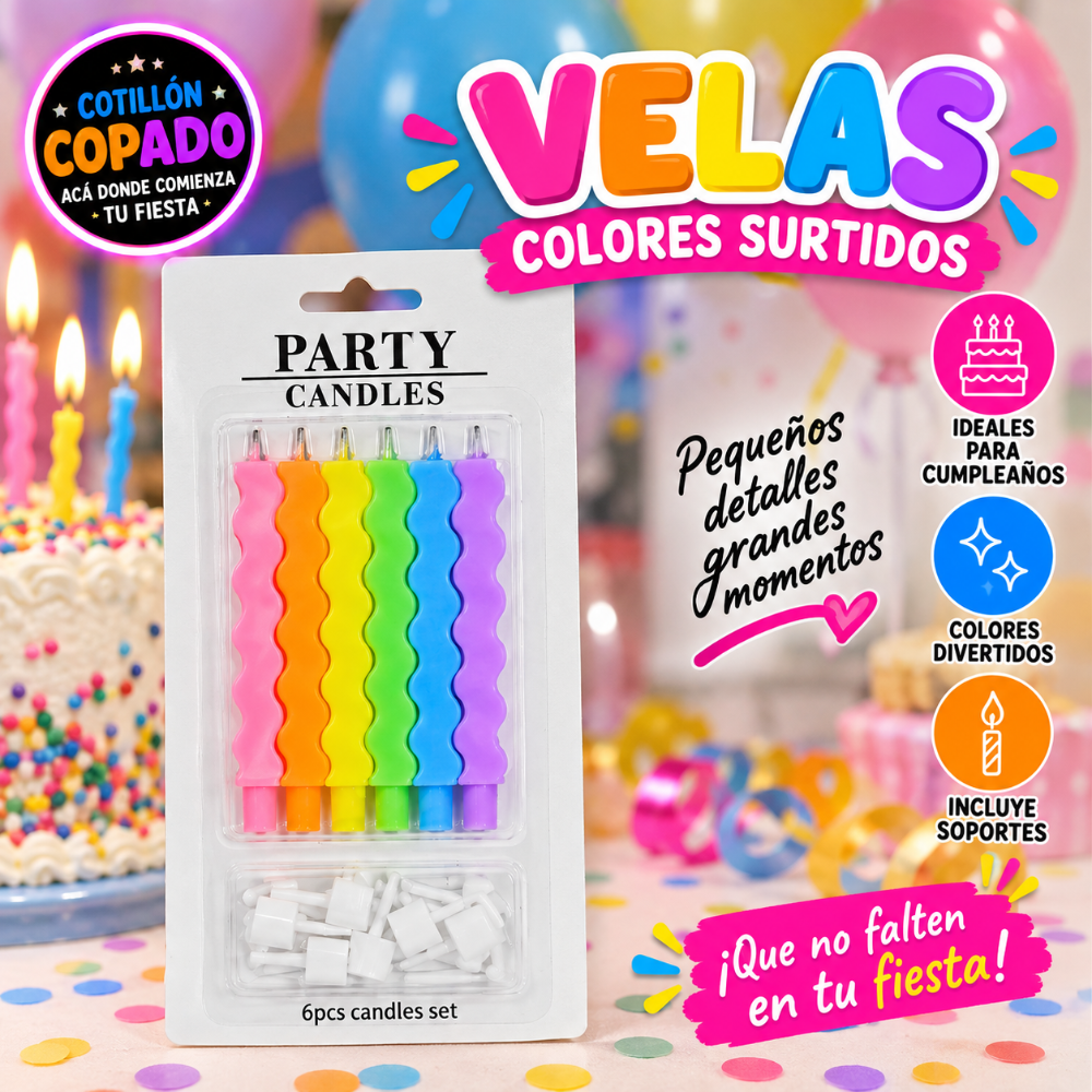 VELAS ONDA COLOR PASTEL SURTIDA