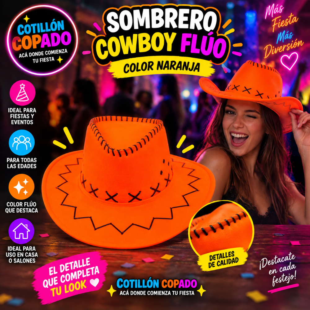 SOMBRERO COWBOY NARANJA FLUOR