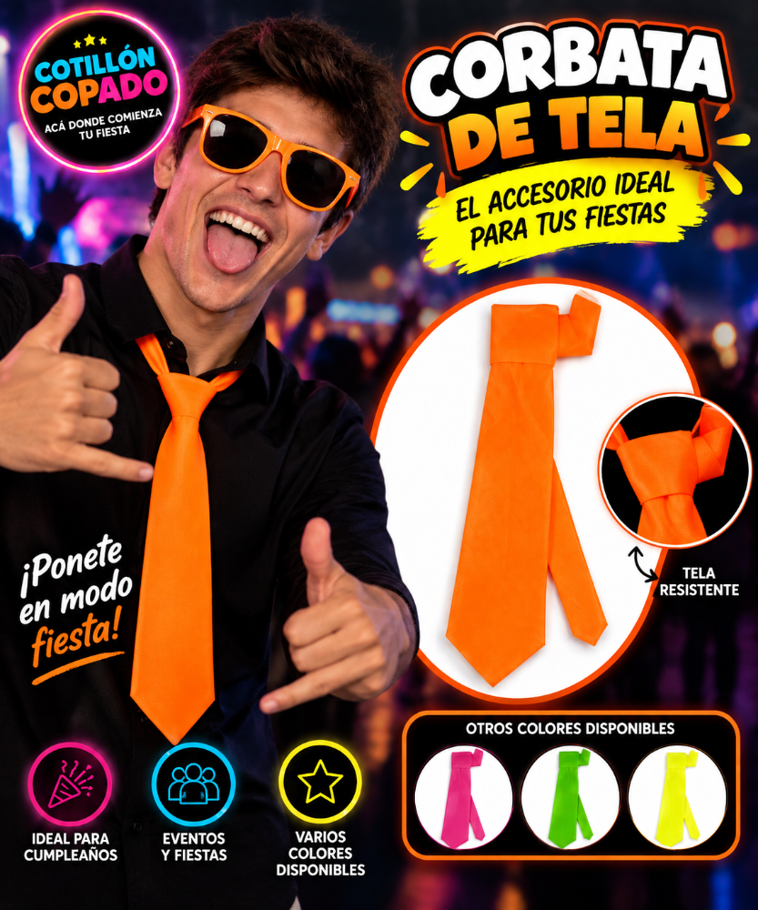 CORBATA TELA  NARANJA FLUOR