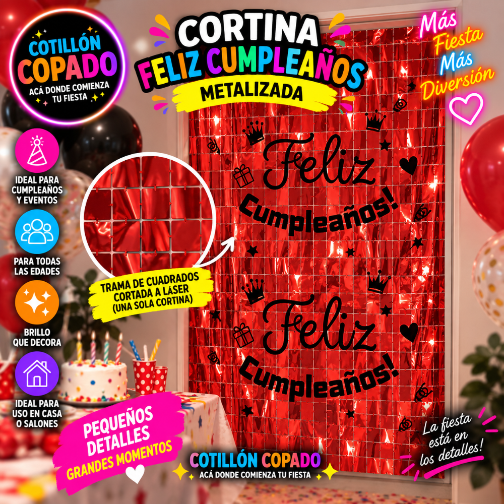 CORTINA FELIZ CUMPLE ROJA