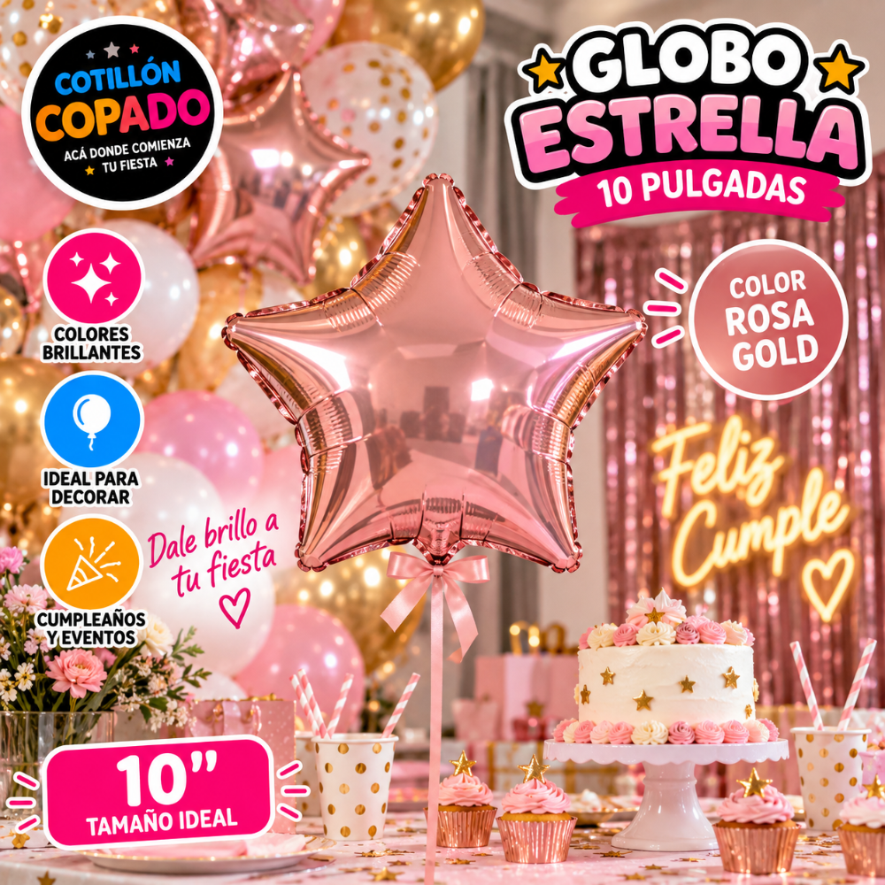 GLOBO ESTRELLA ROSA GOLD