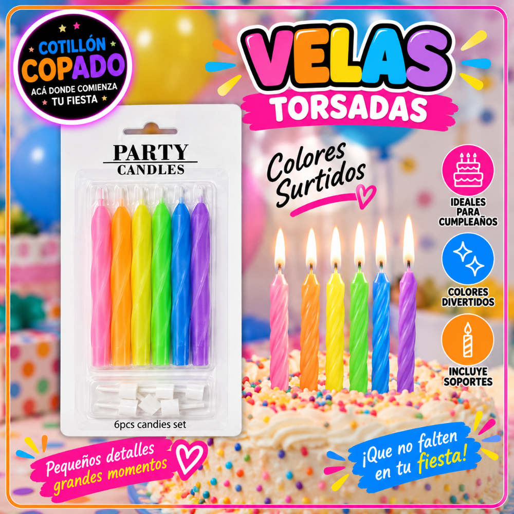VELAS TORSADAS COLOR PASTEL