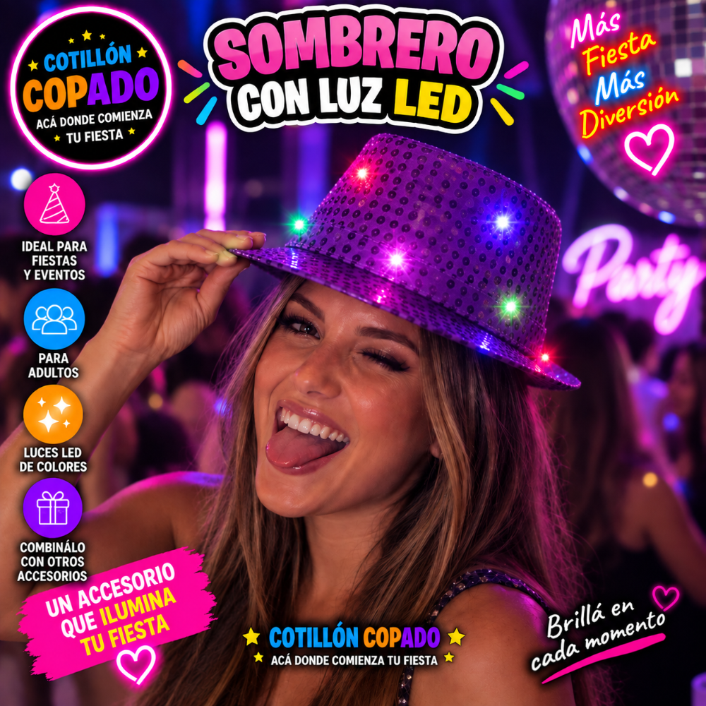 SOMBRERO LENTEJUELA LUMINOSO MORADO