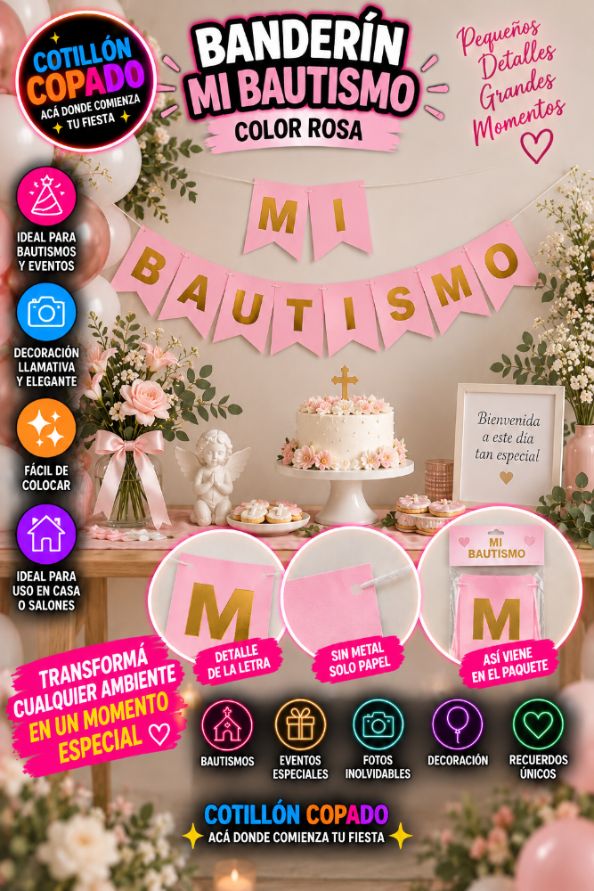 BANDERIN MI BAUTISMO ROSA