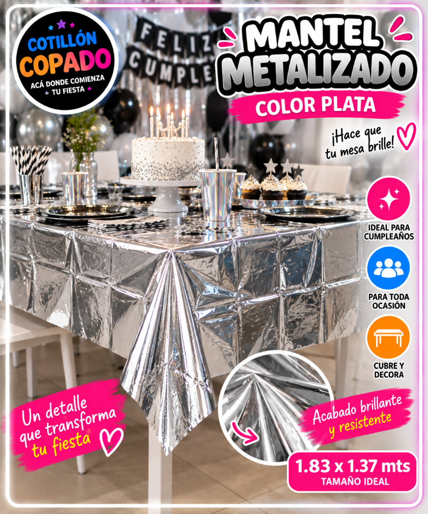 MANTEL METALIZADO COLOR PLATA