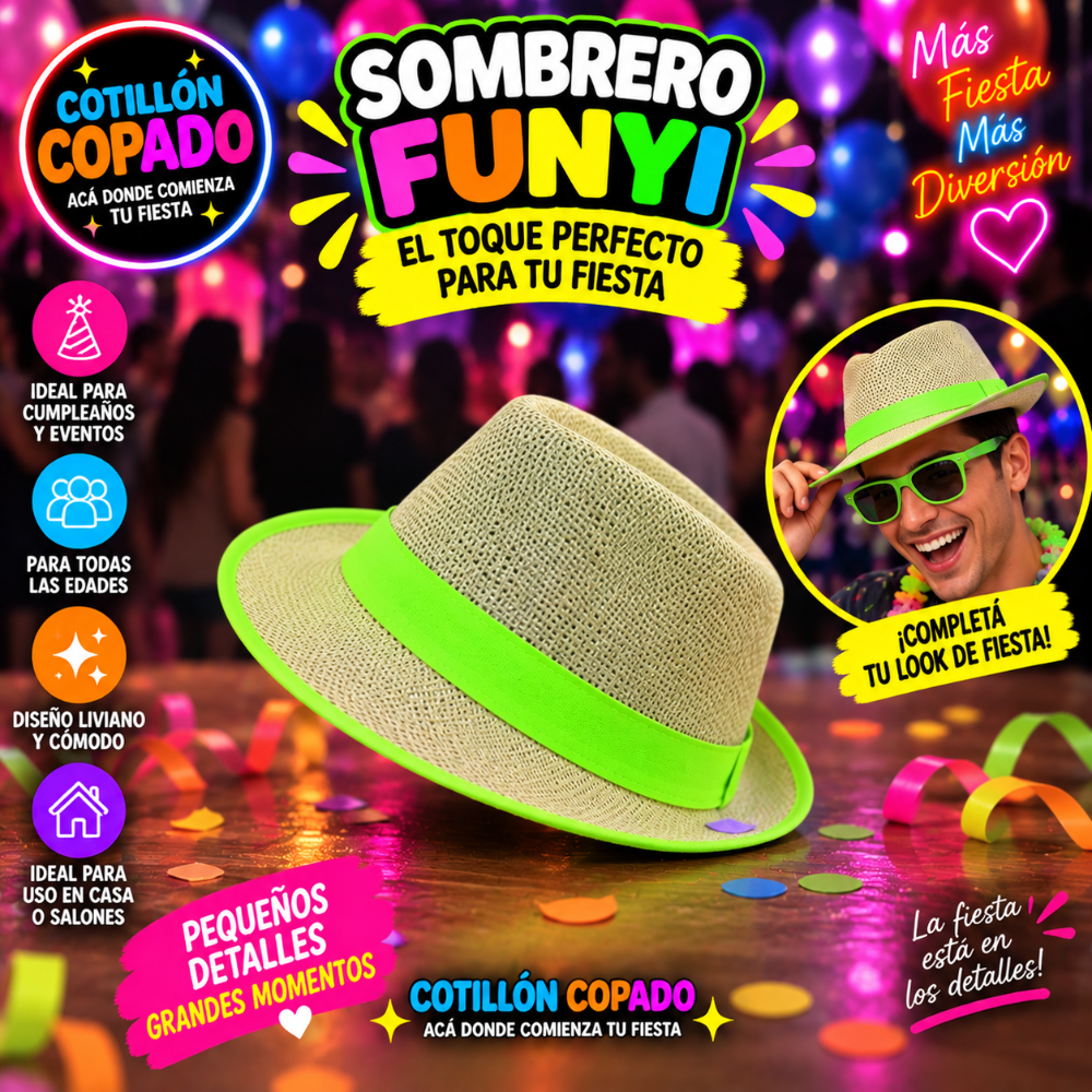 SOMBRERO FUNYI CON TIRA VERDE FLUOR