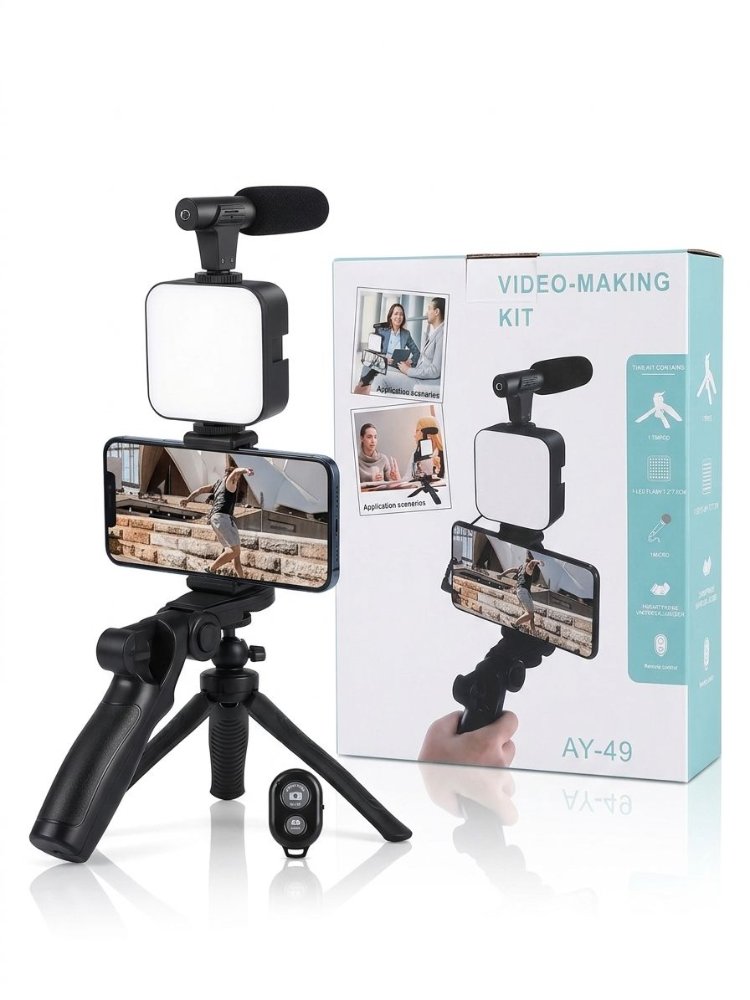 Kit De Video Para Celular Con Trípode Luz Led Y Micrófono