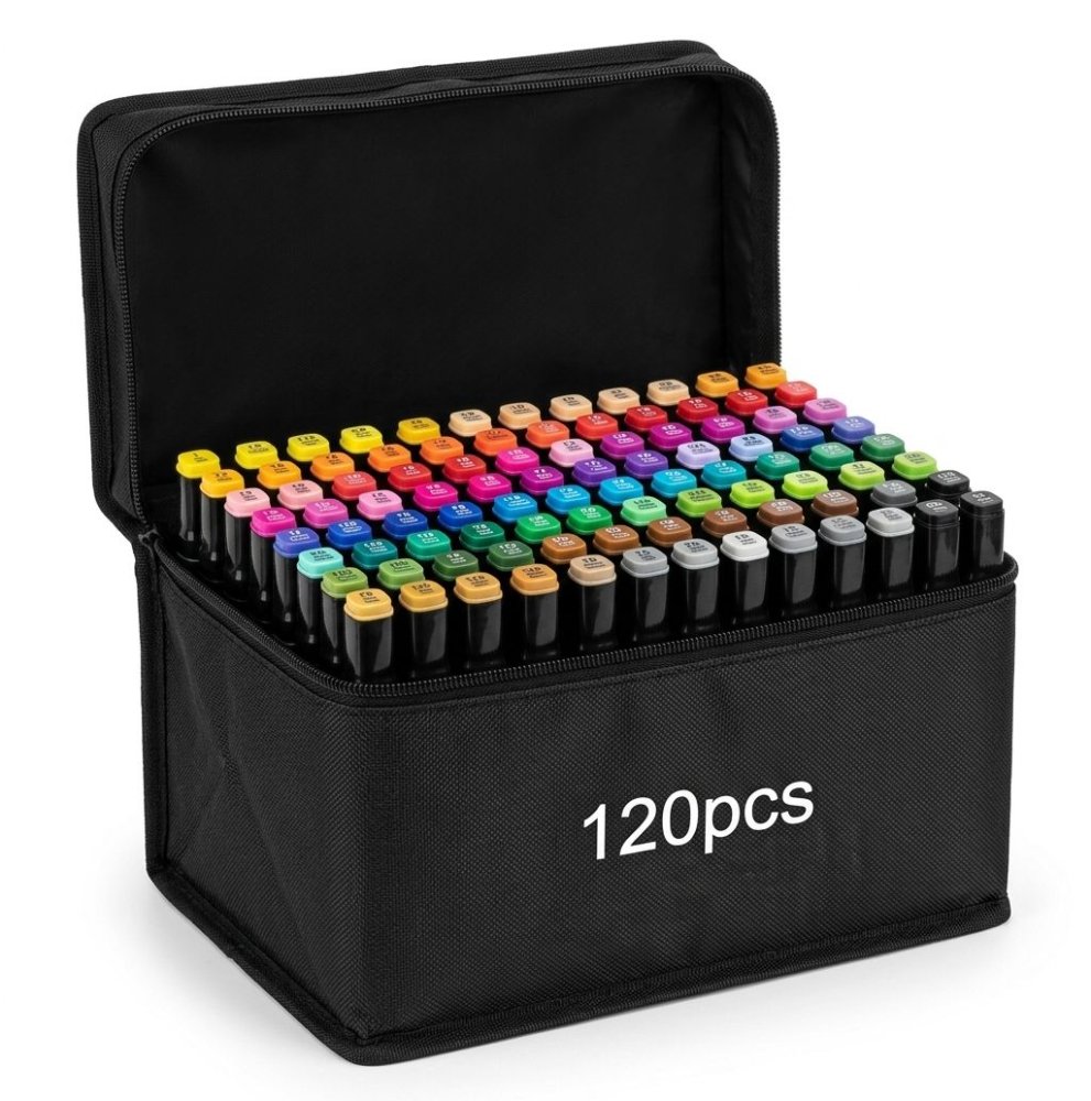 Kit Marcadores Plumones Doble Punta Tacticos 120 Pcs + Estuc