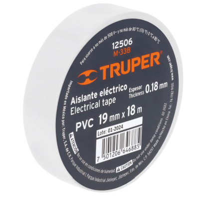 Cinta de aislar de 18 m x 19 mm, blanca, Truper 12506