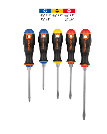 Juego de 5 desarmadores mango Comfort Grip, Truper 14138