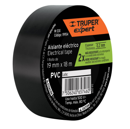 Cinta de aislar de 18 m x 19 mm, negra, Truper 12500