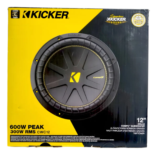 954SUBWOOFER KICKER CWC12 12 PULG 600W NEGRO/AMARILLO