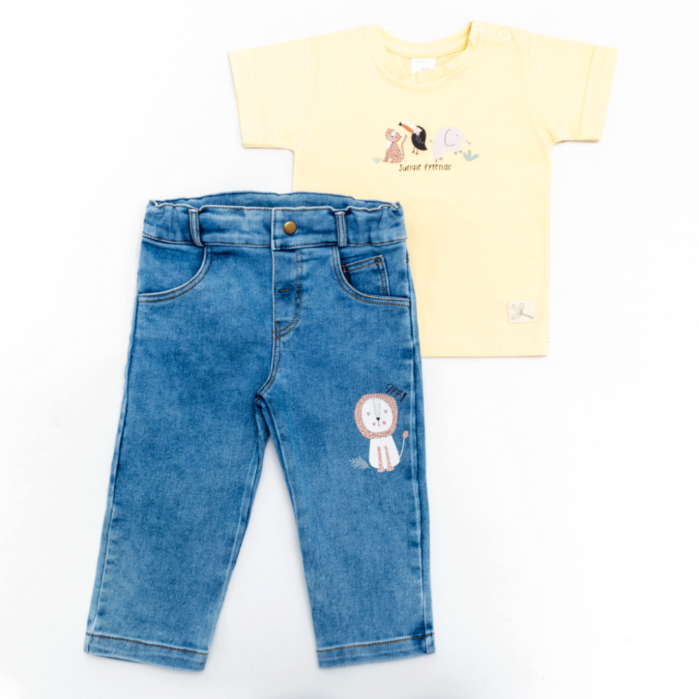 Set de pantalón denin y camisa amarilla, safari