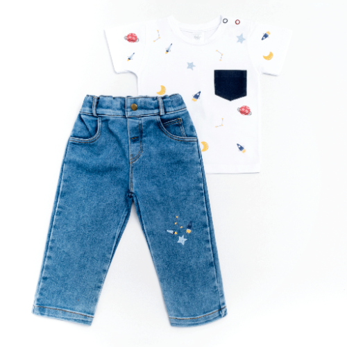 Set de pantalondenim y camiseta pima, space