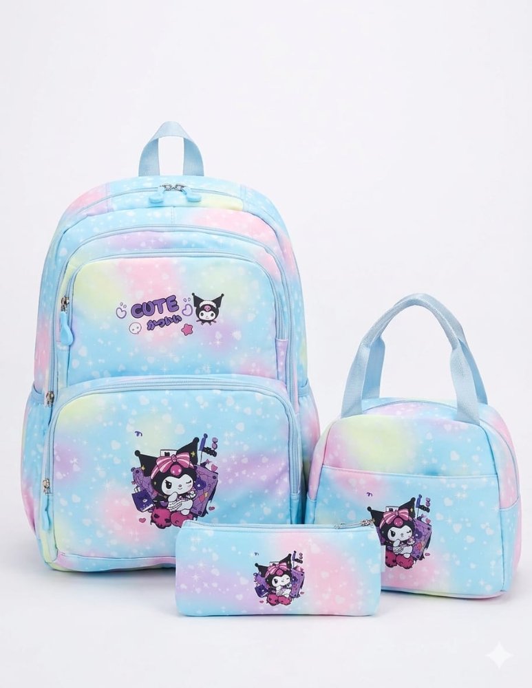 bolso kuromi 3 piezas celeste