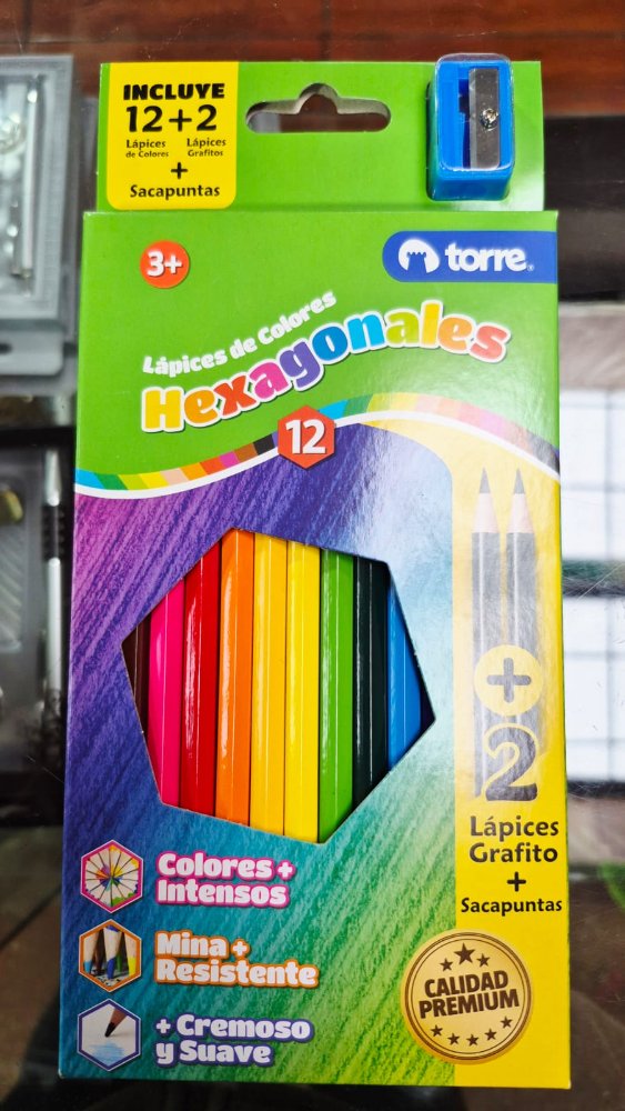 lapiz color torre 12unid+ 2 grafito+ 1 saca puntas