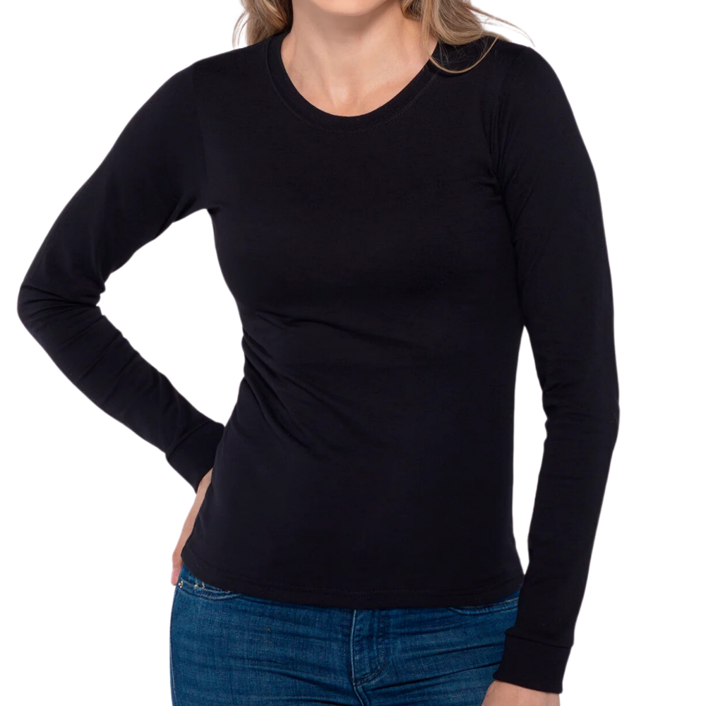 Playera cuello redondo manga larga con silueta para dama