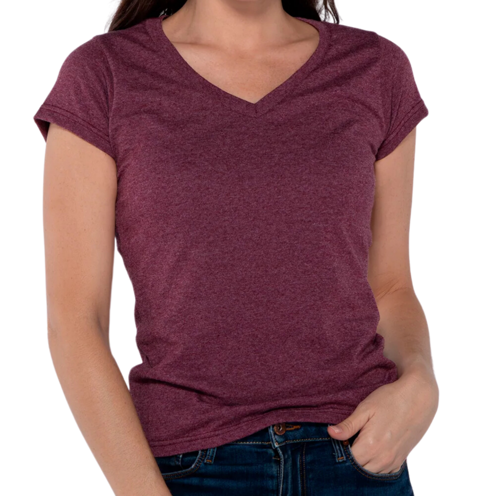 Playera cuello V manga corta con silueta para dama