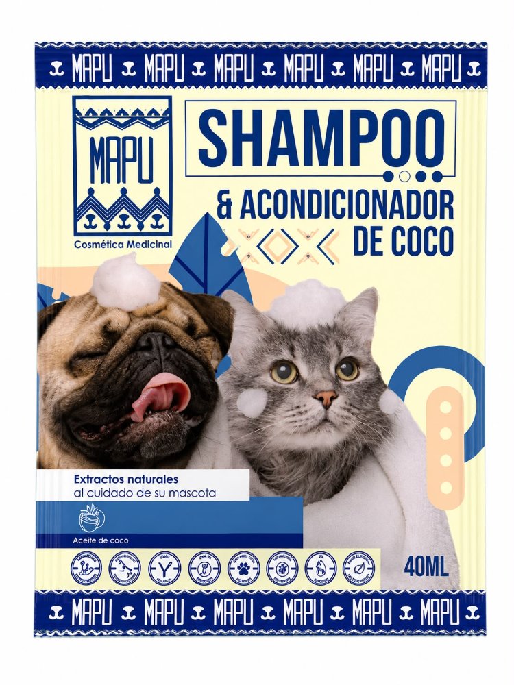 Shampoo y acondicionador de coco para perros y gatos x 40 ml