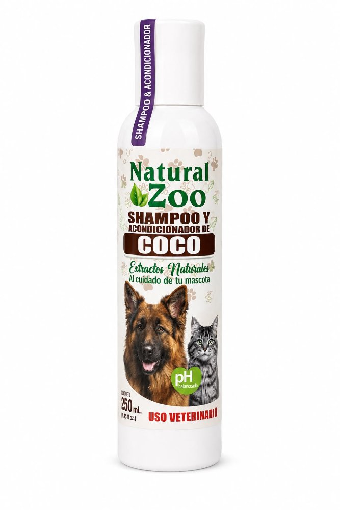 Shampoo y acondicionador de coco para perros y gatos x 250 ml