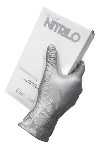 Guante Uniseal Mediano Nitrilo Plata 100Pza