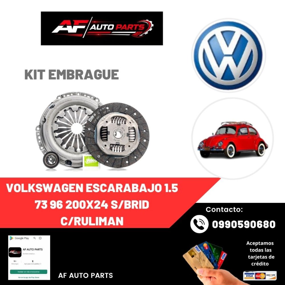 KIT EMBRAGUE VOLKSWAGEN ESCARABAJO 1.5 73 96 200X24 S/BRID C/RULIMAN