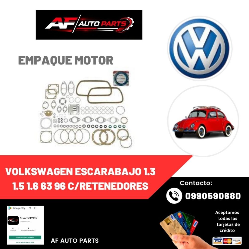 EMPAQUE MOTOR VOLKSWAGEN ESCARABAJO 1.3 1.5 1.6 63 96 C/RETENEDORES