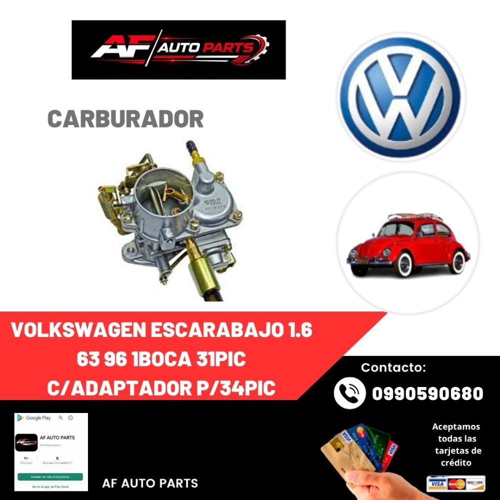 CARBURADOR VOLKSWAGEN ESCARABAJO 1.6 63 96 1BOCA 31PIC C/ADAPTADOR P/34PIC
