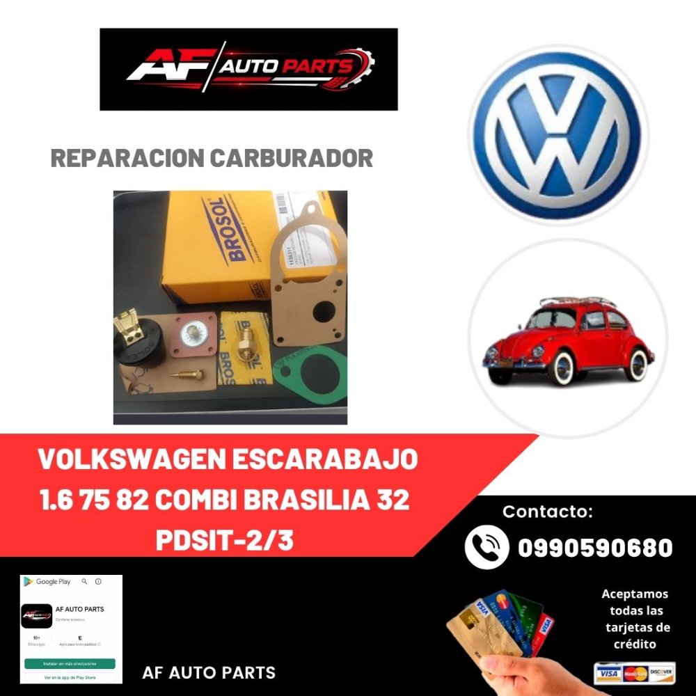 REPARACION CARBURADOR VOLKSWAGEN ESCARABAJO 1.6 75 82 COMBI BRASILIA 32 POSTERIOR-2/3
