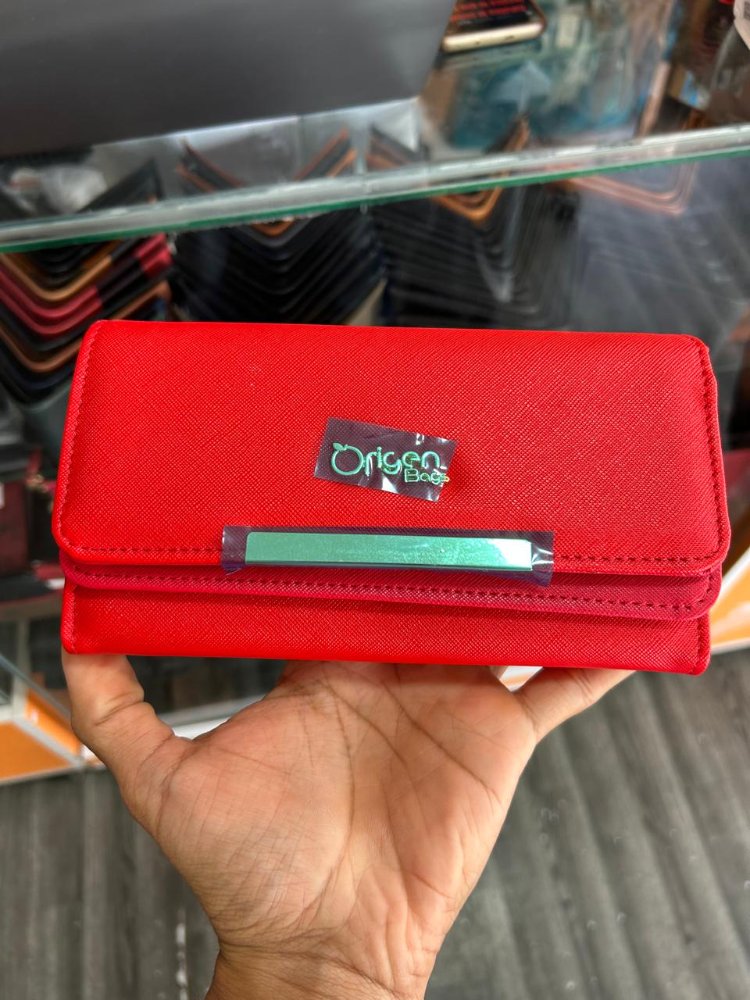billetera dama broche y cierre roja larga