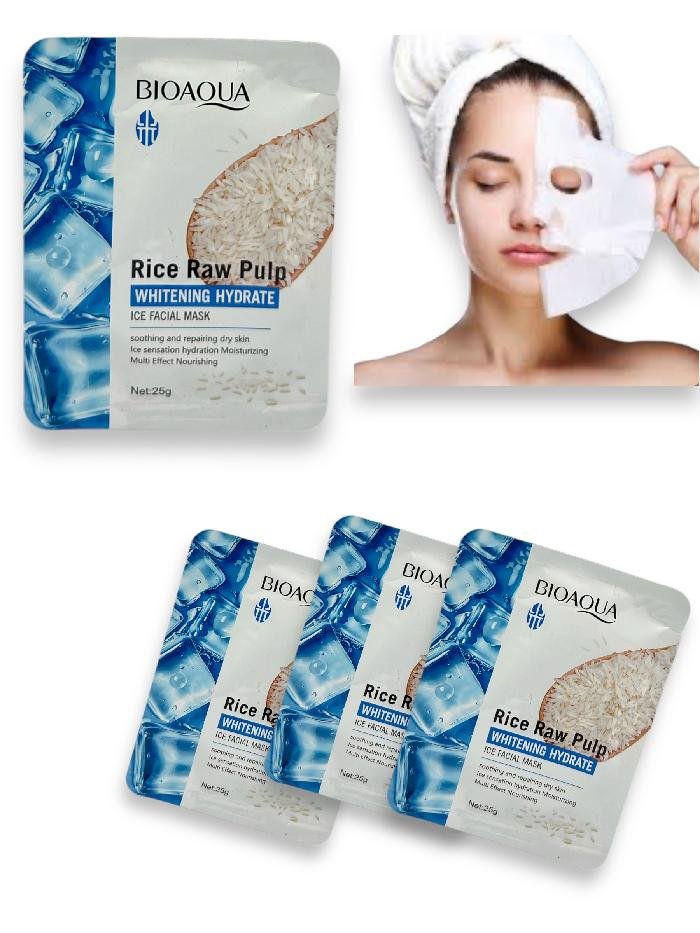 MASCARILLA EN VELO DE ARROZ Y HIELO HIDRATACION BLANQUEADORA BIOAQUA