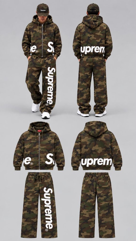Conjunto Supreme camuflado con sudadera y pantalón