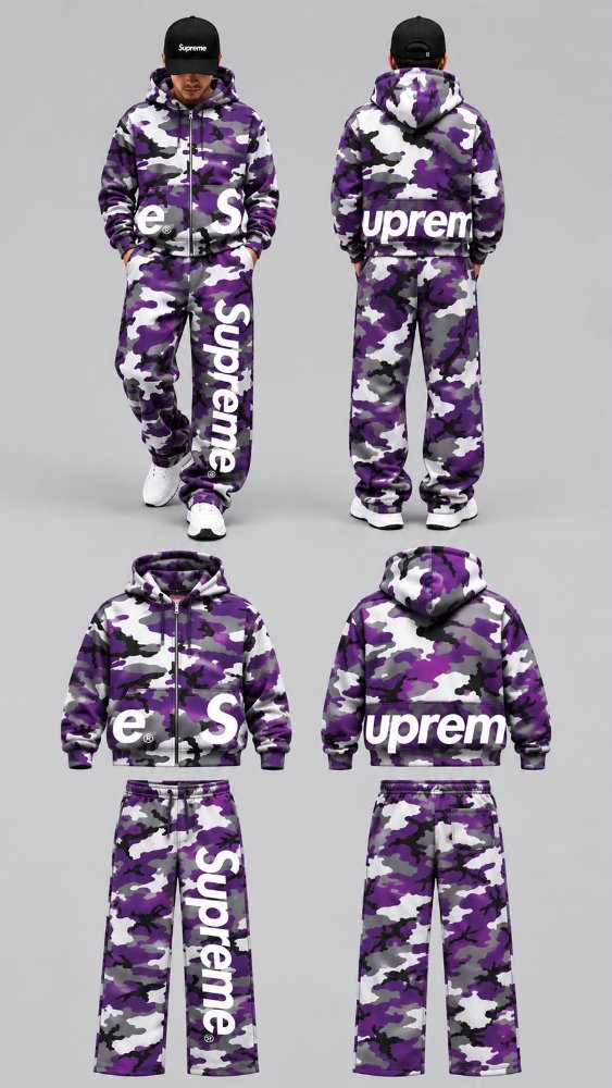 Conjunto deportivo Supreme camuflaje morado