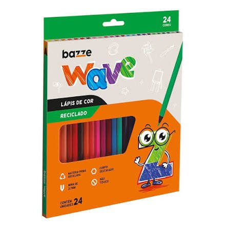LÁPIS DE COR 24 CORES RECICLADO BAZZE