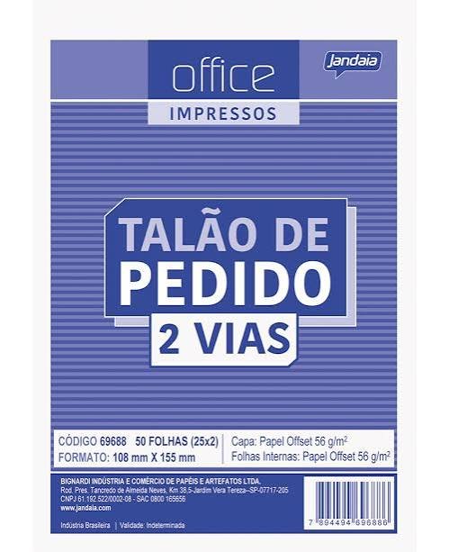 TALÃO DE PEDIDO OFFICE 1 VIA